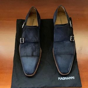 Magnanni Blue Suede “Rimi” Monk Strap Shoes